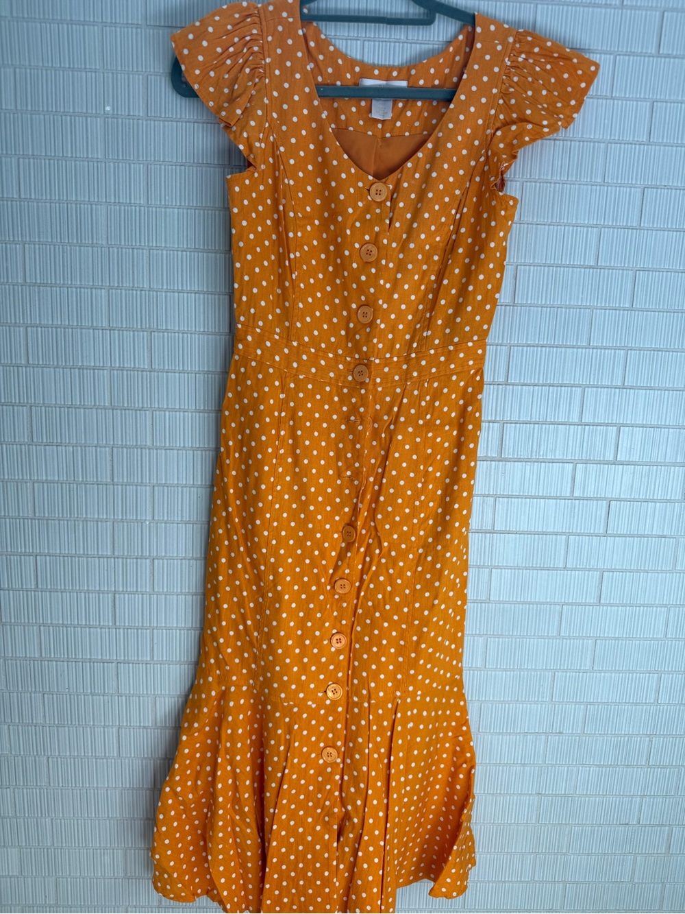 Polka Dot Button-Front yellow  Dress